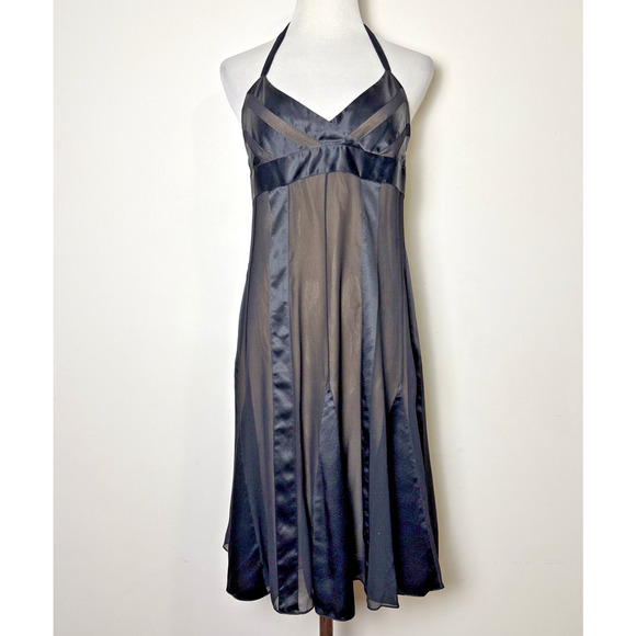 BCBGMAXAZRIA Black Silk Babydoll Slip Dress Size 10 Sheer Halter Fairy Grunge - Picture 1 of 9